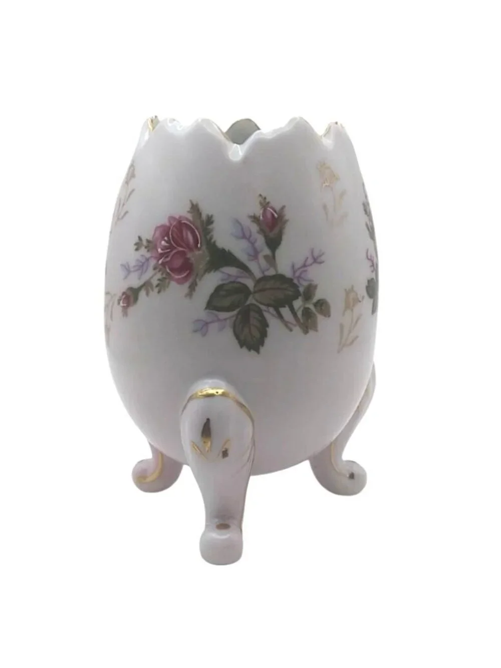 Napcoware Cracked Egg Vase Porcelain Pink 22K Gold Hand Painted Floral Vintage